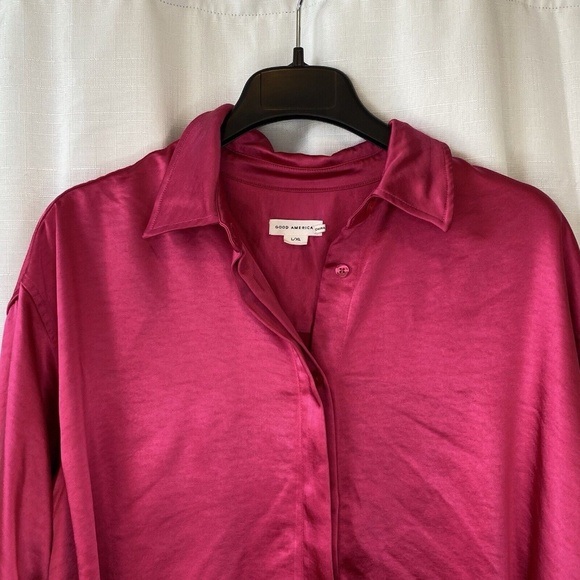 Women's Good American Washed Satin Weekend Shirt L / XL Love Potion Pink - Picture 2 of 14